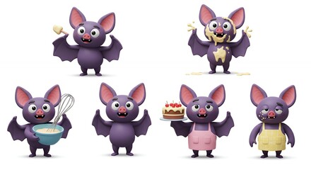 Naklejka premium Cute cartoon bats cooking and baking