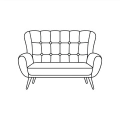 Classic tufted sofa line art illustration isolated on white background