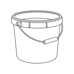 Simple line drawing of an empty plastic bucket with a wire handle and lid © NASRIN