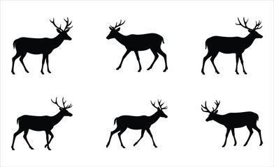Deer Stag Silhouettes Vector Icons Set. Wilderness & Forest Animal Symbols.