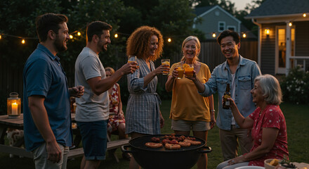 Celebrating International Friendship Day with a Backyard Barbecue and Loved Ones Enjoying Good Company and Drinks Outdoors