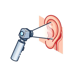 Otoscope examining human ear for medical diagnosis.