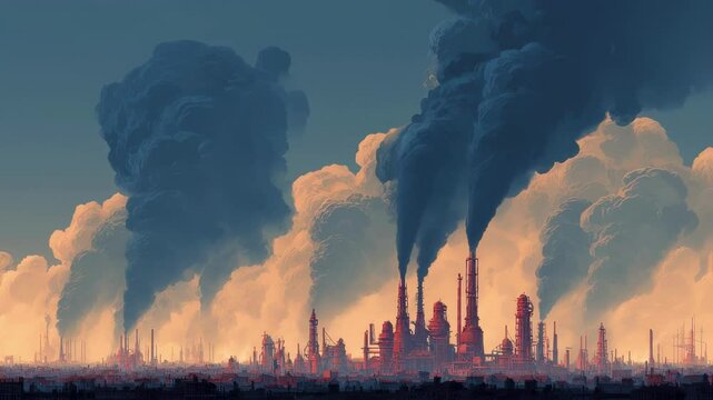 Located outskirts city, steampowered factory loomed over landscape like behemoth. Thick black smoke billowed multiple towering chimneys, sound heavy machinery echoed 2d animation