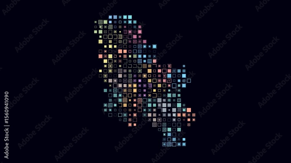 Poster serbia dotted animation. shape of the country build of pulsating colored dots. large size square blo
