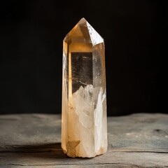 Glowing quartz crystal in dim light
