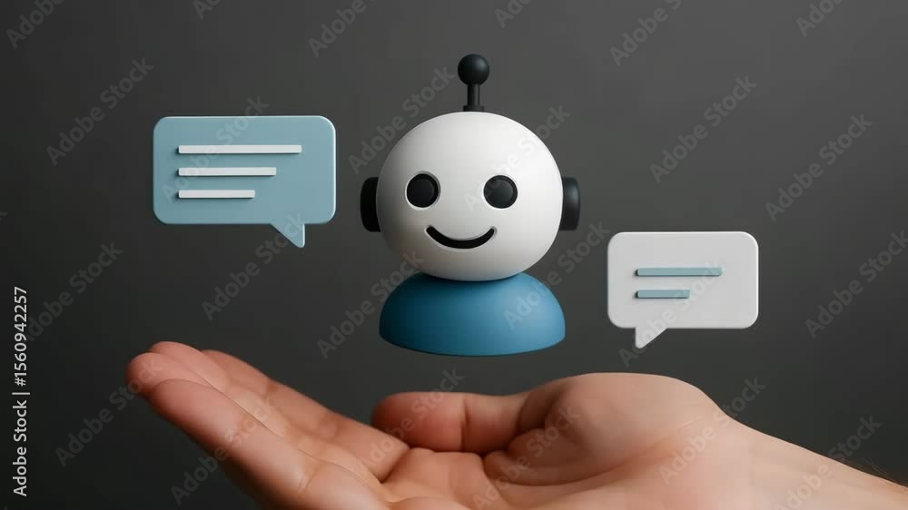 Aufkleber smiling robot chatbot icon in hand. ai customer service concept.