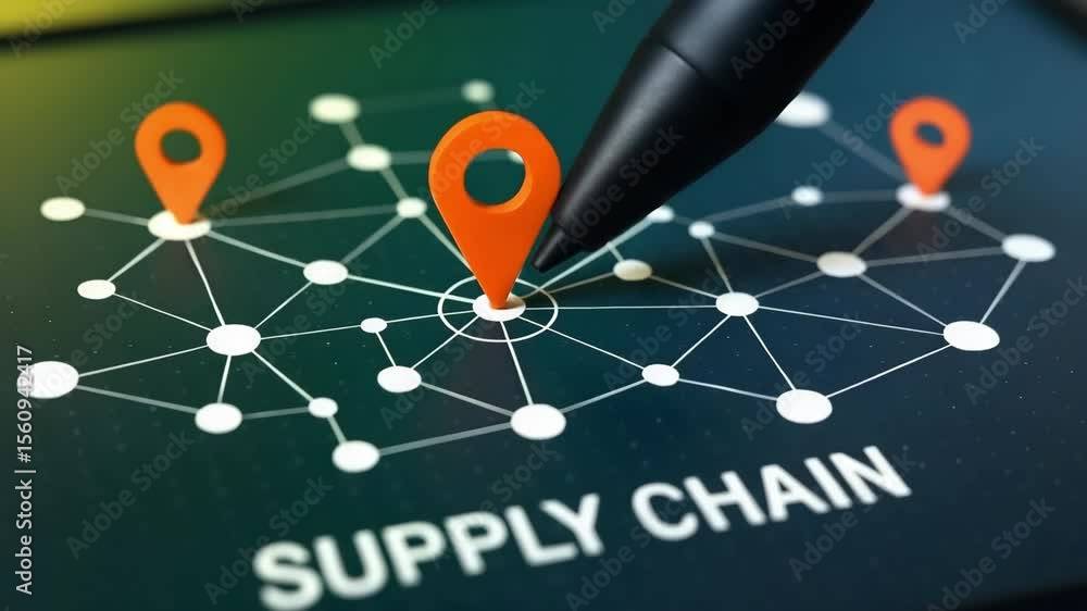 Poster navigating the intricate web of global trade, a digital representation of the supply chain unfurls, 