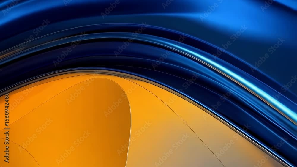 Poster abstract wave background with blue and golden metallic texture. artistic flowing curves with gradien