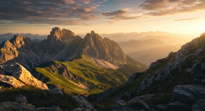 Majestic Mountain Peaks at Sunset Golden Hour Landscape Photography