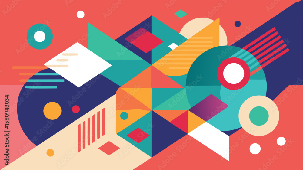Poster abstract geometric composition featuring colorful shapes and modern design elements