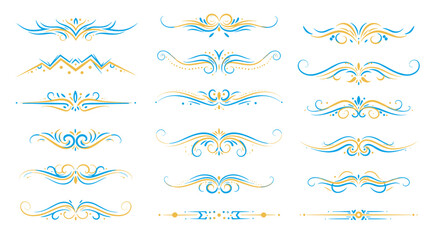 Obraz premium Collection of decorative dividers and borders in gold and blue with floral elements