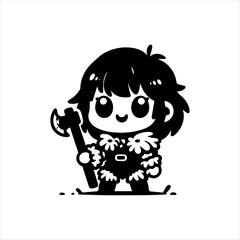 Cartoon illustration of a cute viking character holding an axe, depicted in a minimalist black and white style.