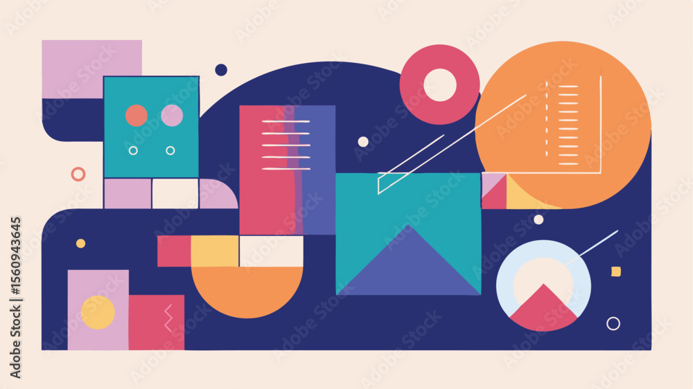 Aufkleber abstract geometric composition in minimalist style with colorful shapes and lines