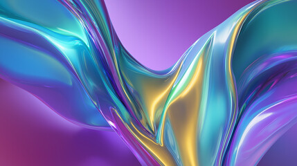 Holographic abstract colorful fluid shape background flowing in purple environment