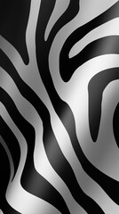 Abstract black and silver zebra stripes forming a wavy pattern