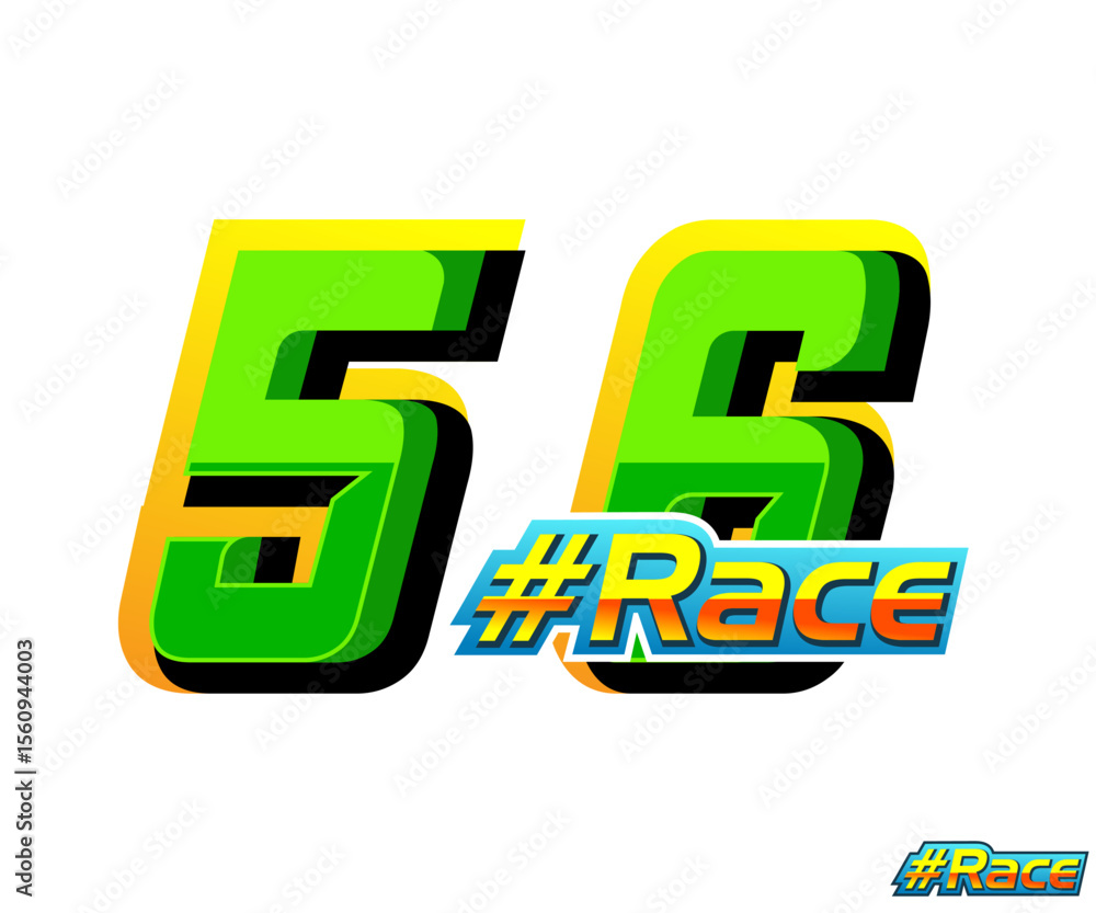 Fototapete vector number 56 with racing effect and text race with green color