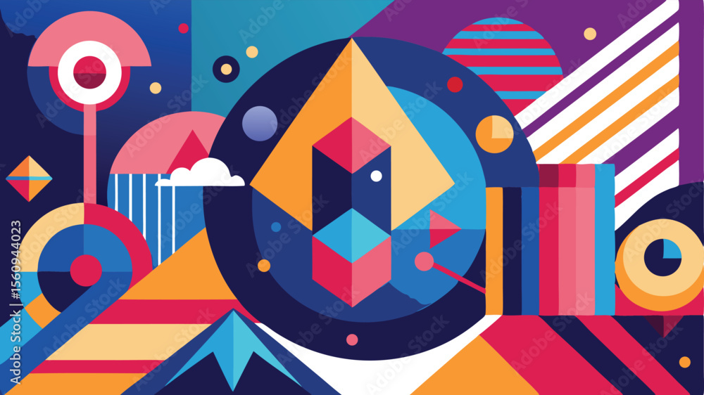 Poster abstract geometric composition in vibrant colors with seamless transparency for design elements