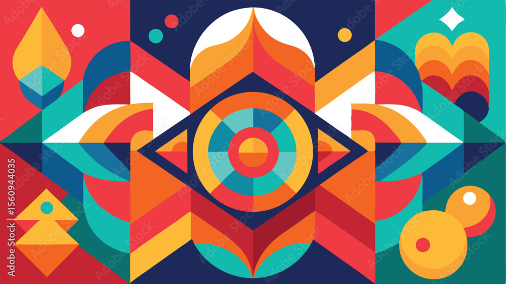 Poster abstract geometric composition in vibrant colors with transparency perfect for design projects