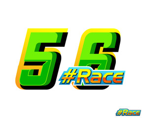 vector number 56 with racing effect and text race with green color