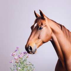 Horse with flowers in serene background