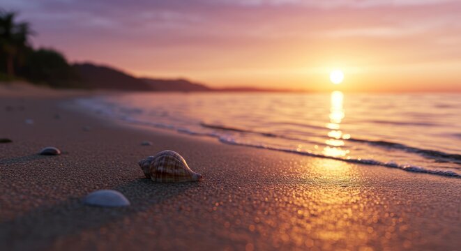Seashell Sunrise Peaceful Beach Scene at Dawn