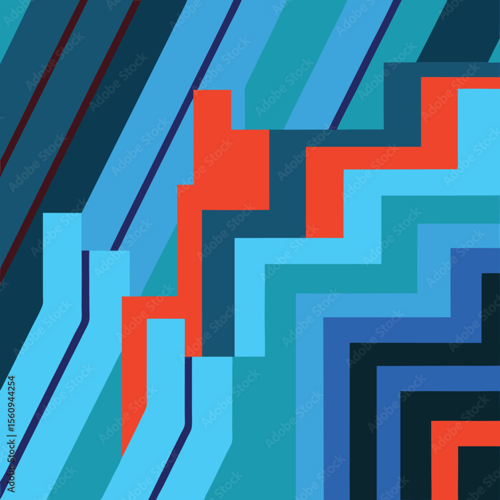 Poster abstract geometric composition of intersecting shapes and lines in cool tones