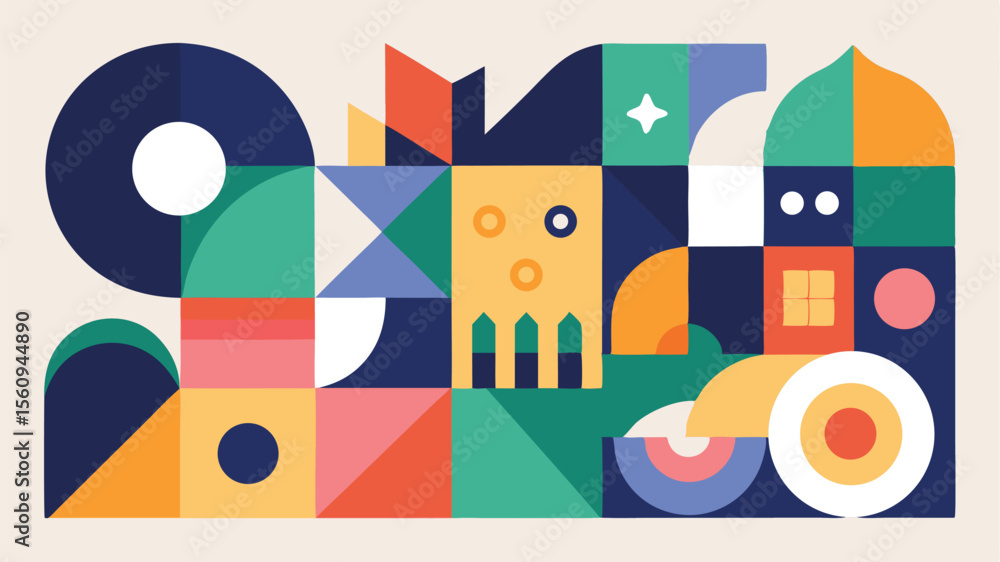 Poster abstract geometric composition with colorful shapes and modern design elements