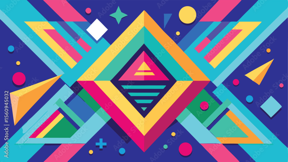 Aufkleber abstract geometric composition with colorful shapes and translucent layers on blue background