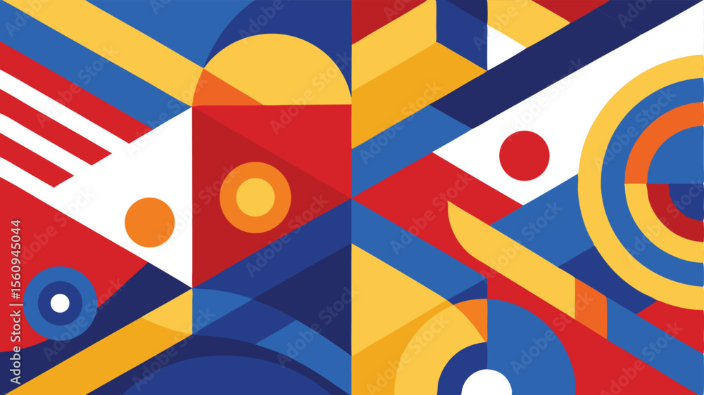 Poster abstract geometric composition with colorful shapes and transparency for creative design projects