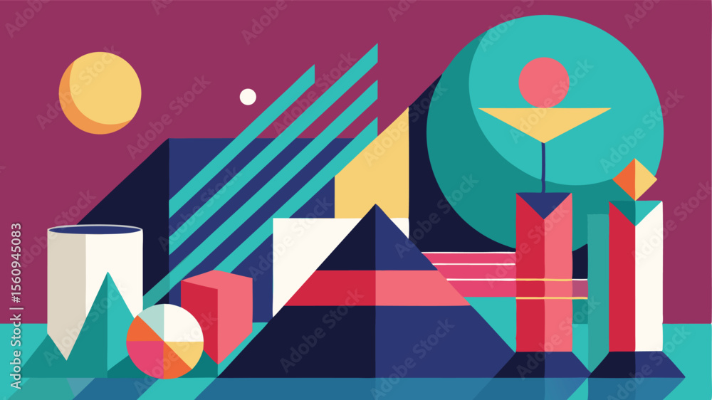 Poster abstract geometric composition with colorful shapes and transparency perfect for designs