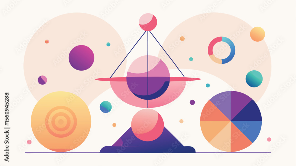 Poster abstract geometric composition with gradient spheres and circle elements on white