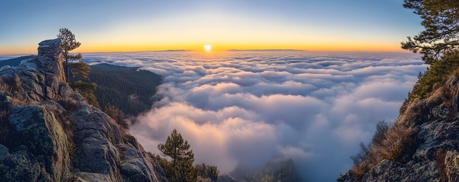 A sunrise above clouds from mountaintop