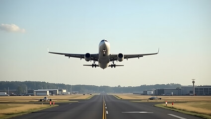 The Moment of Ascent A Passenger Aircraft Gaining Altitude After a Successful Takeoff