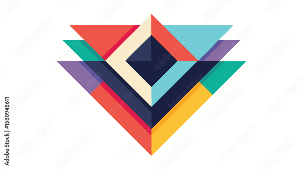 Poster abstract geometric composition with overlapping triangles in various vibrant colors