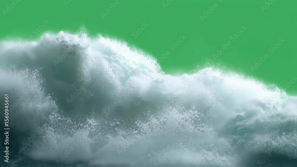 Aufkleber powerful ocean waves crashing and creating white foam on a green screen background, perfect for comp