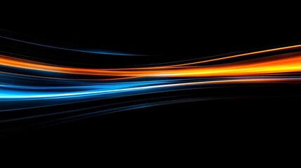 Abstract background with blue and orange gradient light streaks on black glowing blurred motion effect glowing horizontal lines