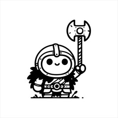 A cute cartoon warrior character holding a large battle axe.