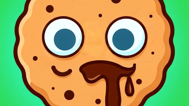 Cute Animated Cookie Character with Melting Chocolate Mouth on Green Screen