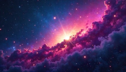 Fototapeta premium Breathtaking Nebula in Deep Space Vibrant Colors, Swirling Gases, Distant Stars and Galaxies. Perfect for astronomy, science, and space exploration projects.