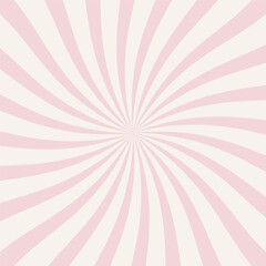 Pink and white abstract radial burst background. Retro sunburst design with curved stripes. Perfect for vintage, pop art, party themes, posters, invitations, and playful graphic projects