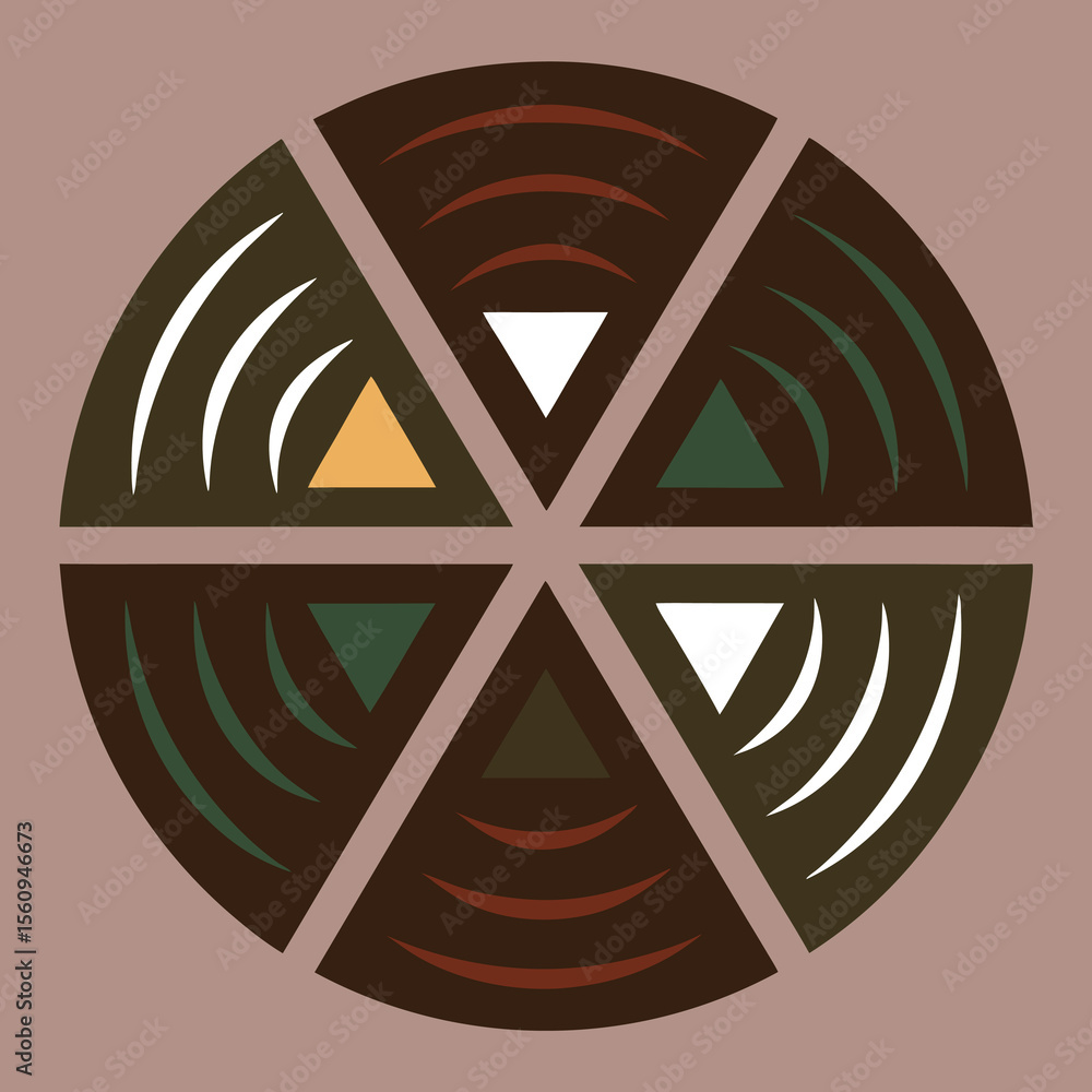 Poster abstract geometric design with symmetrical elements and earthy color palette