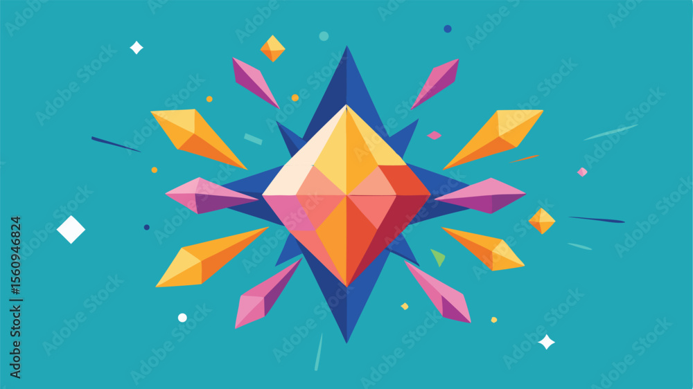 Poster abstract geometric diamond shape with colorful design elements on a turquoise background