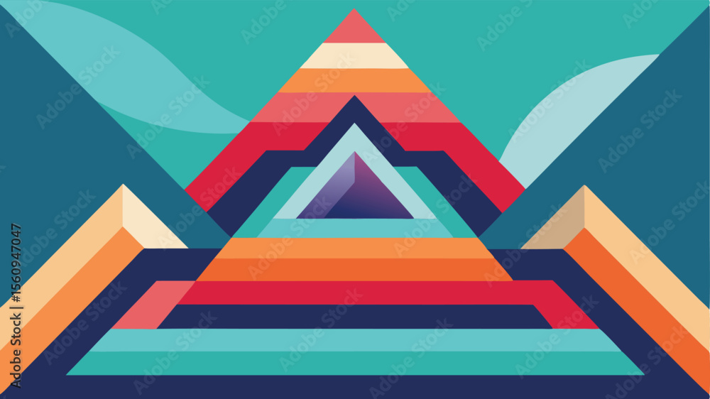 Poster abstract geometric illustration featuring layered triangle shapes with various colors and design