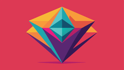 Abstract geometric gem illustration on a vibrant red background for design concepts