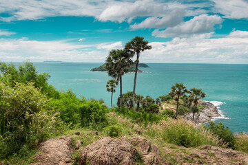 Vacation in Thailand. Sea, beach, tropical fruits and drinks