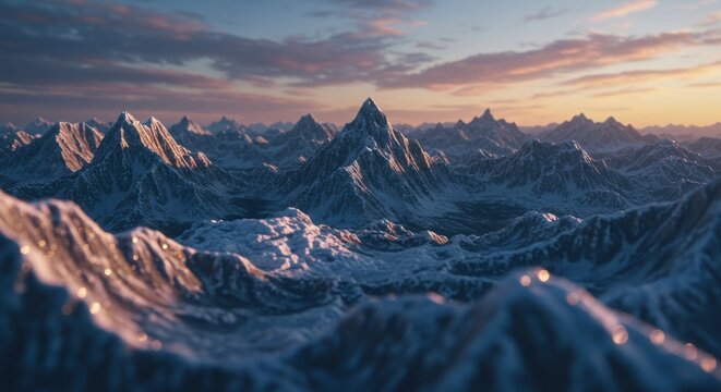 Majestic Mountain Peaks at Sunset A Breathtaking Panorama of Snow-Capped Landscapes