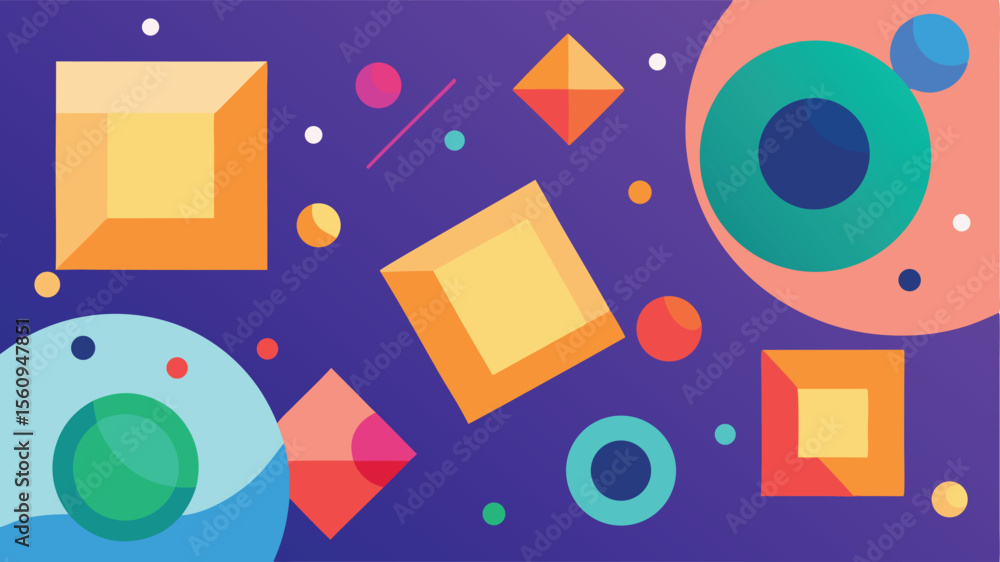 Aufkleber abstract geometric shapes and colorful design elements on a purple gradient background