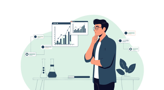Analyzing Scientific Data Concept Of A Scientist Contemplating Over Charts
