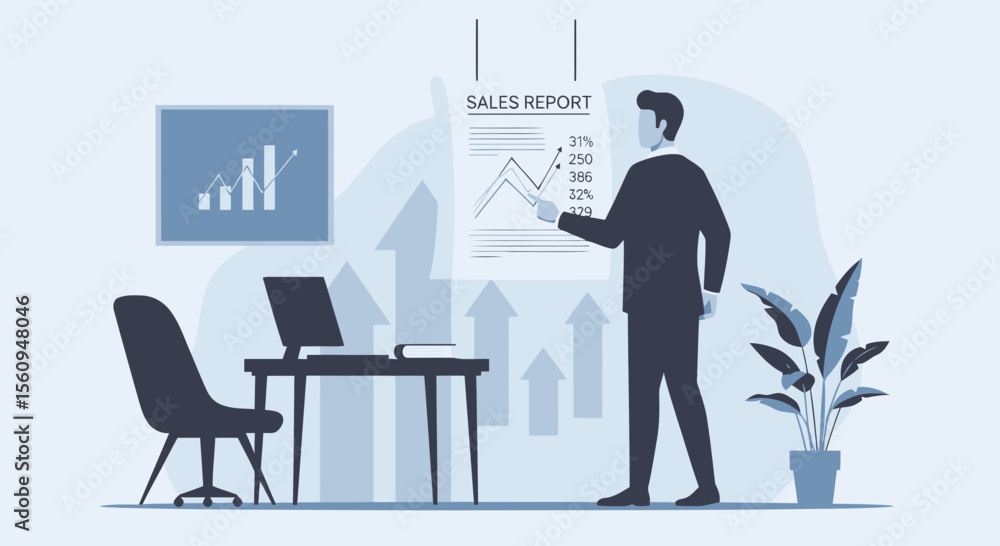 Poster analyzing financial data with charts and graphs in a modern office space