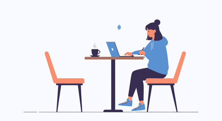 Casual Freelancer Working From Home At A Desk With Laptop And Coffee Cup